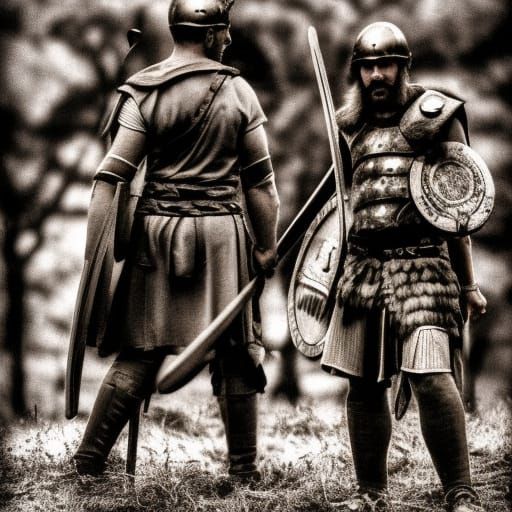 Epic Battle: Romans vs Vikings in Sepia-Toned Film