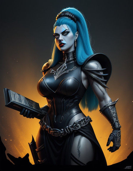 Medium shot. Marge Simpson.Exceptional hair and impressive makeup. Cartoon character. Sexuality housewife. Heavy metal c...