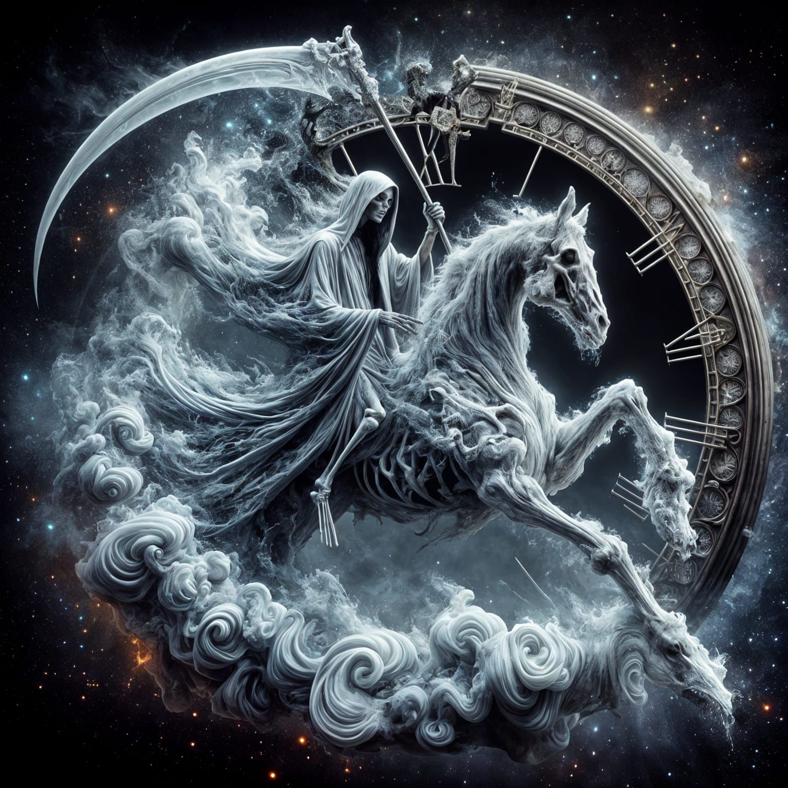 Surreal Grim Reaper Apparition in Cosmic Clock
