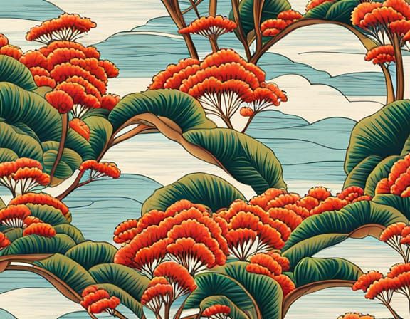 Asian-Inspired Patterned Wallpaper Design