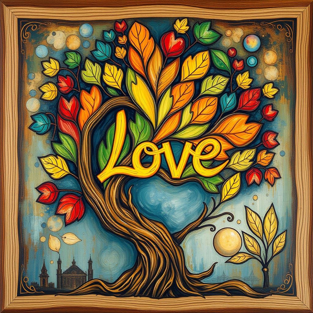 Neo-Impressionist Oak Leaf Panel in Expressive Decoupage