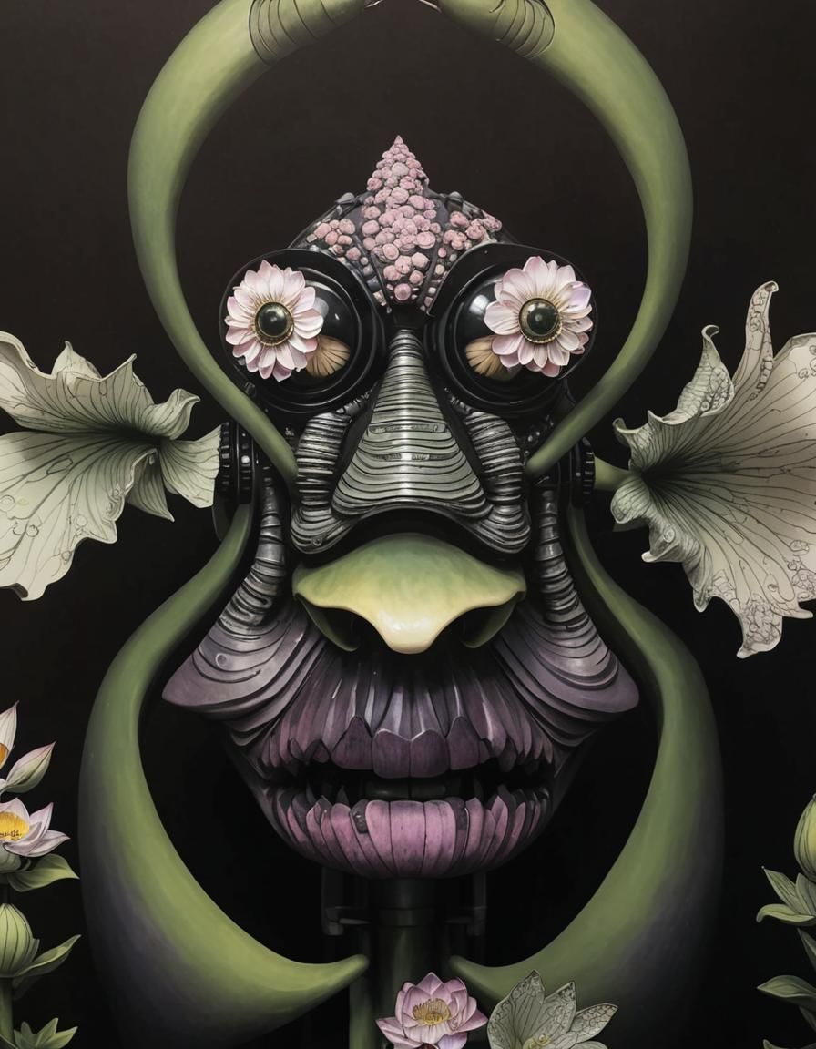 Realistic Robot and Lotus Flower in Triadic Color