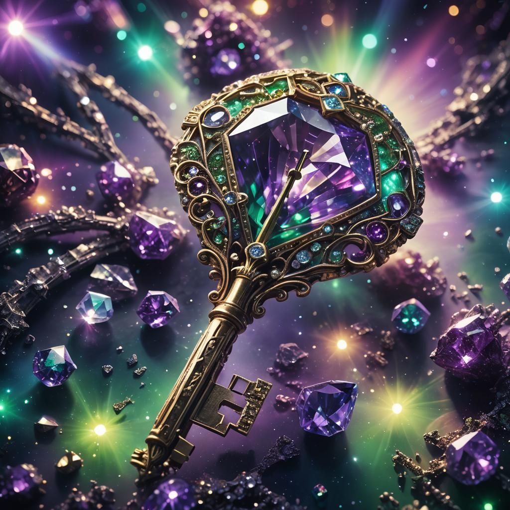 Magical Diamond Key Floating in Outer Space