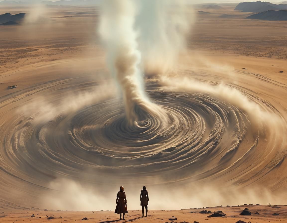 Dust Devil Goddess in Barren Desert Landscape