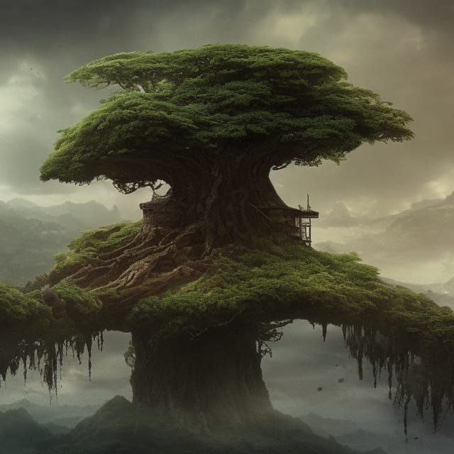 Floating Island Tree: Epic Cinematic Digital Art