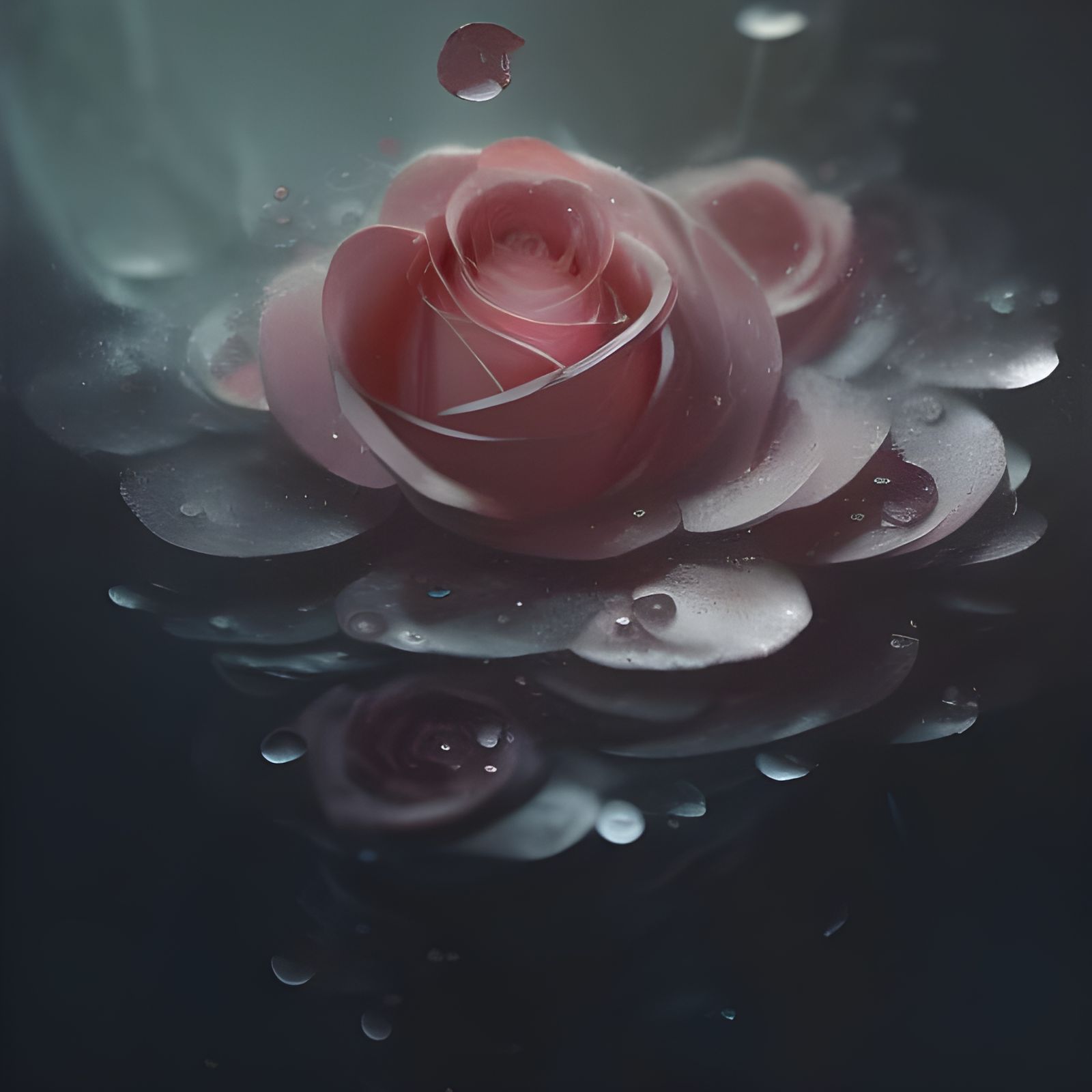 Beautiful Rose with Water Droplets in Dark Fantasy Style