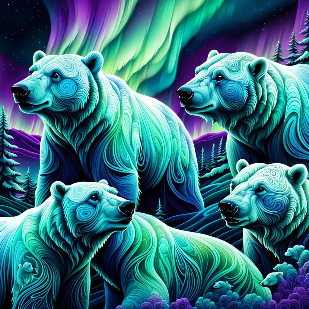 Aurora Borealis Fractal Art with Polar Bears