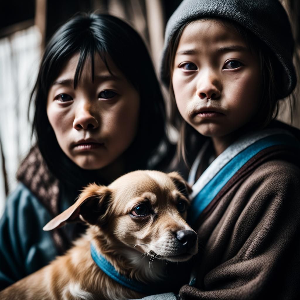 Japanese Temple, Girl, Dog, and Ice Cream