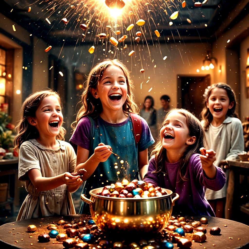 Magical Glass Pot Scene with Happy Children