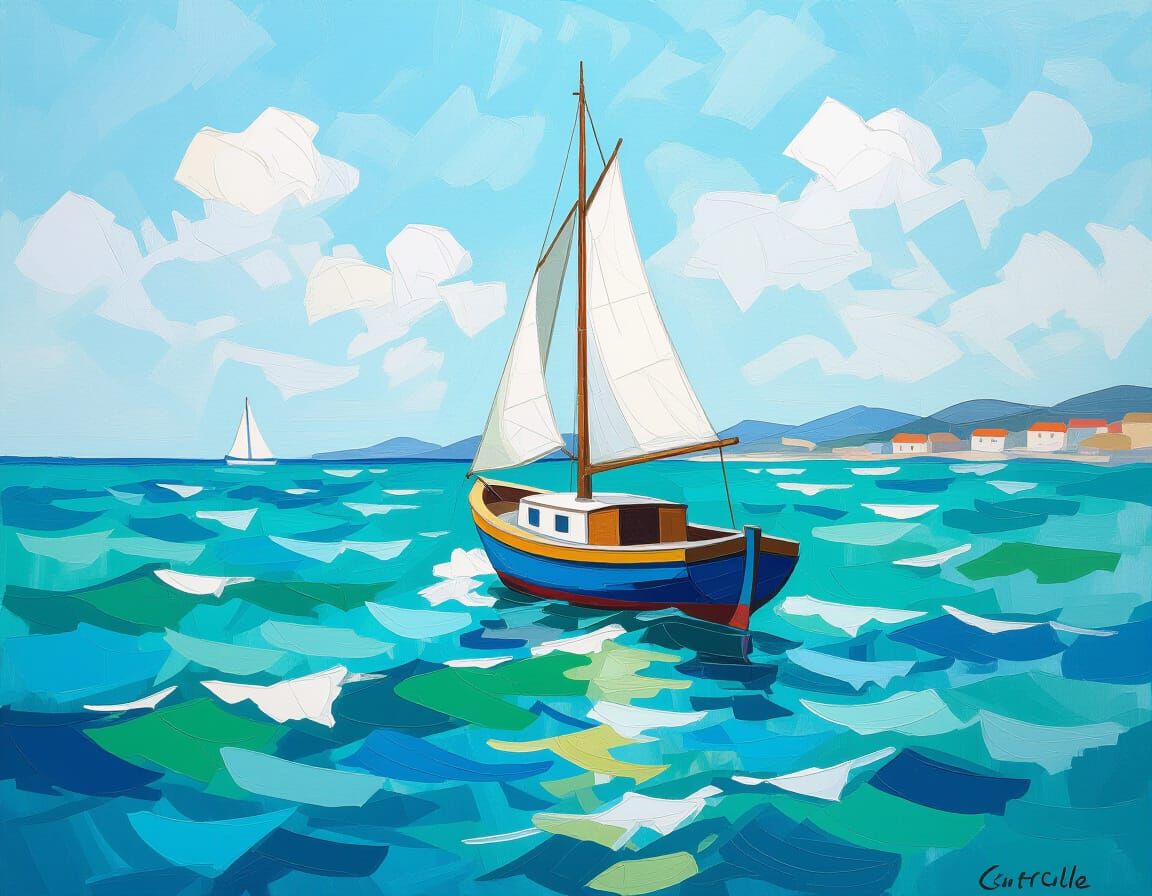 Coastal Scene Painting in Utrillo's Style