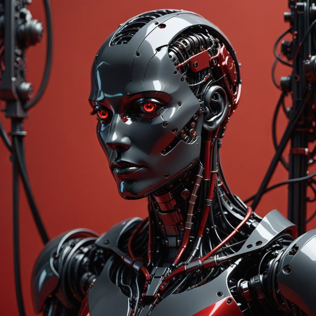 Cybernetic Robotic Statue in High Contrast