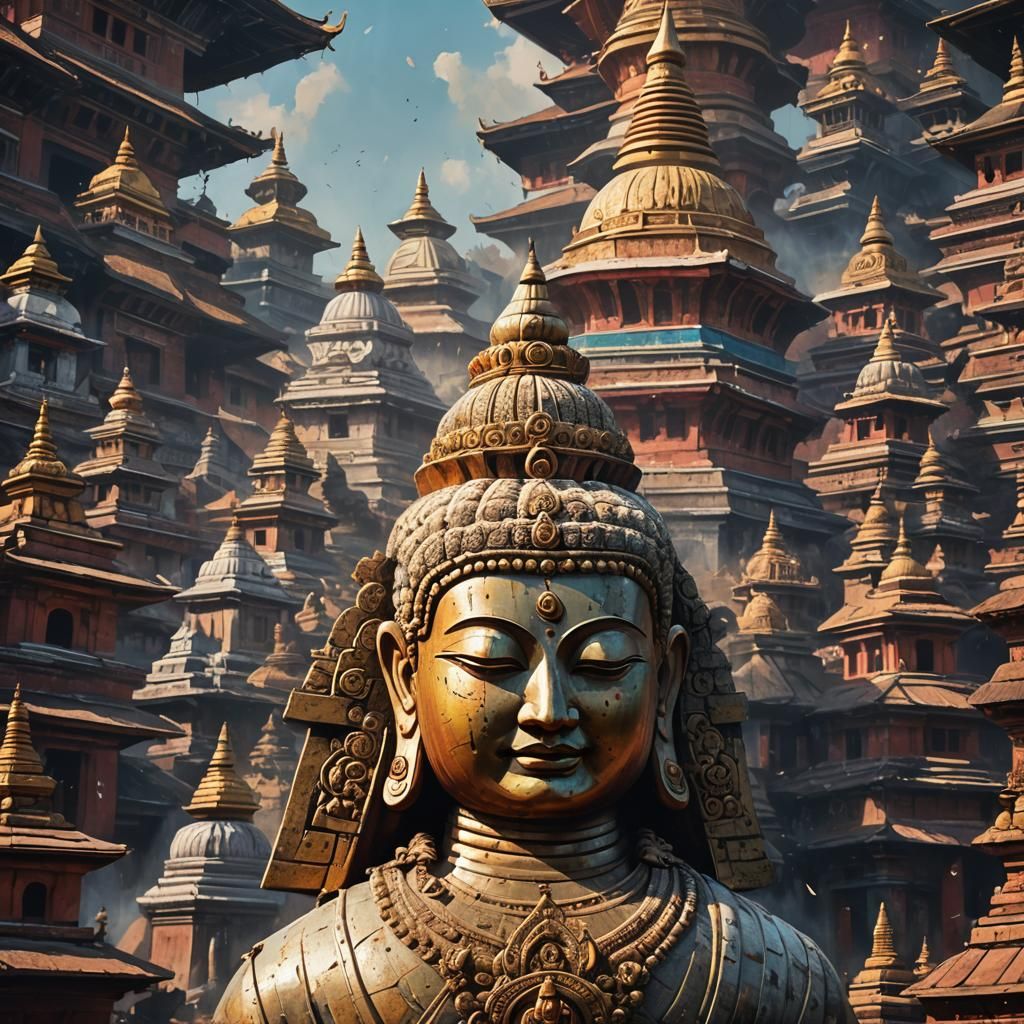 Kathmandu Stupa in Moonlight: Hyperrealistic Splash Art