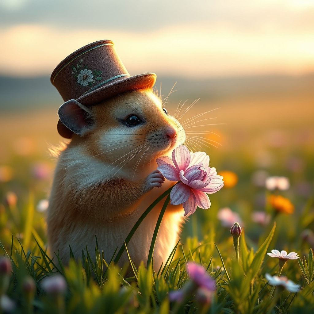Hamster in Meadow with Flower, Concept Art