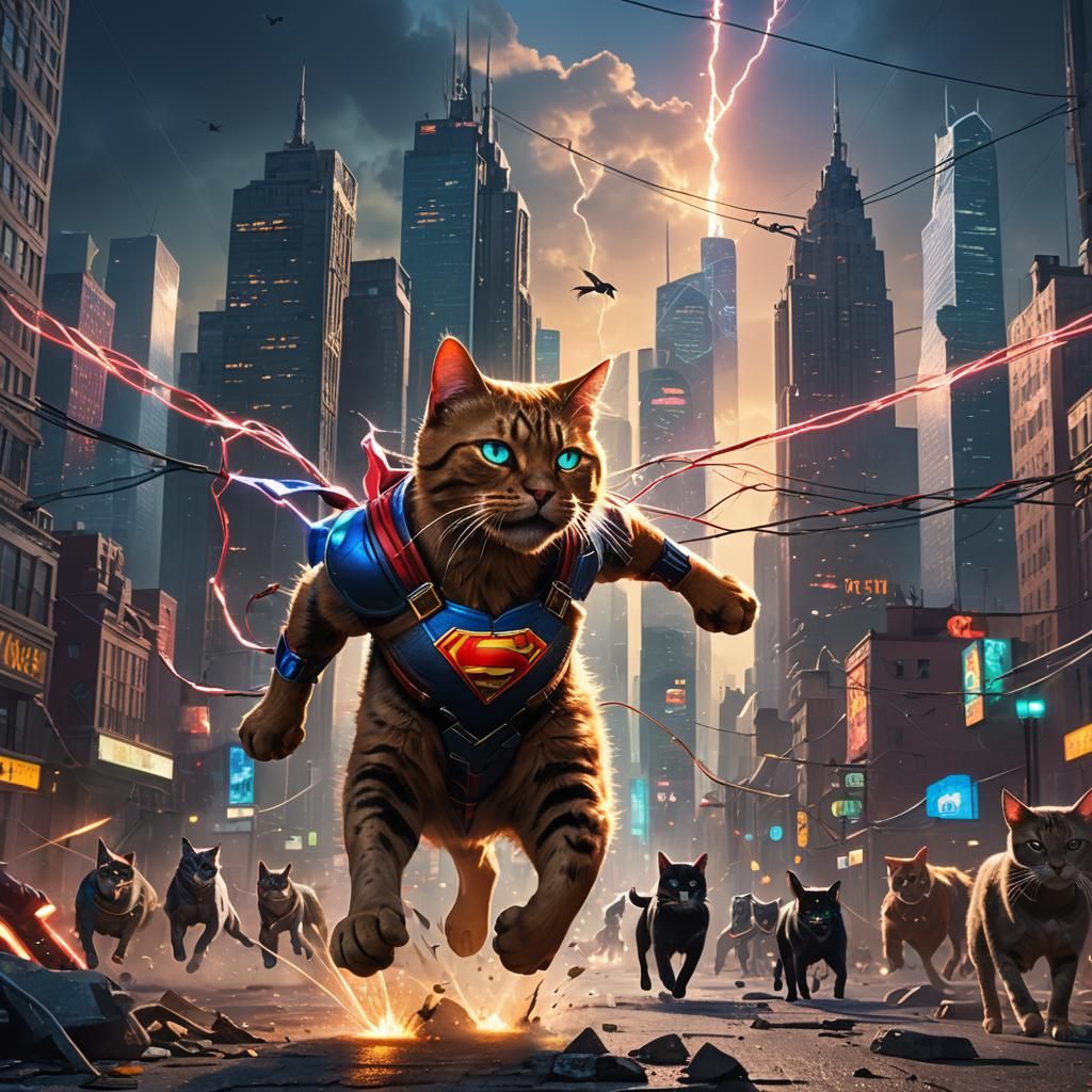 Superhero Cats vs Villain Dog: Fantasy Concept Art