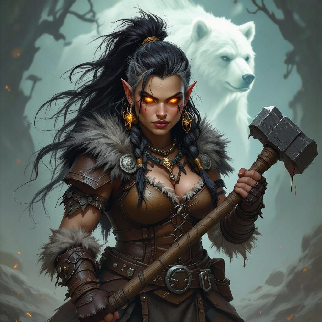 Fierce Dwarf Druid with Spectral Bear Outline