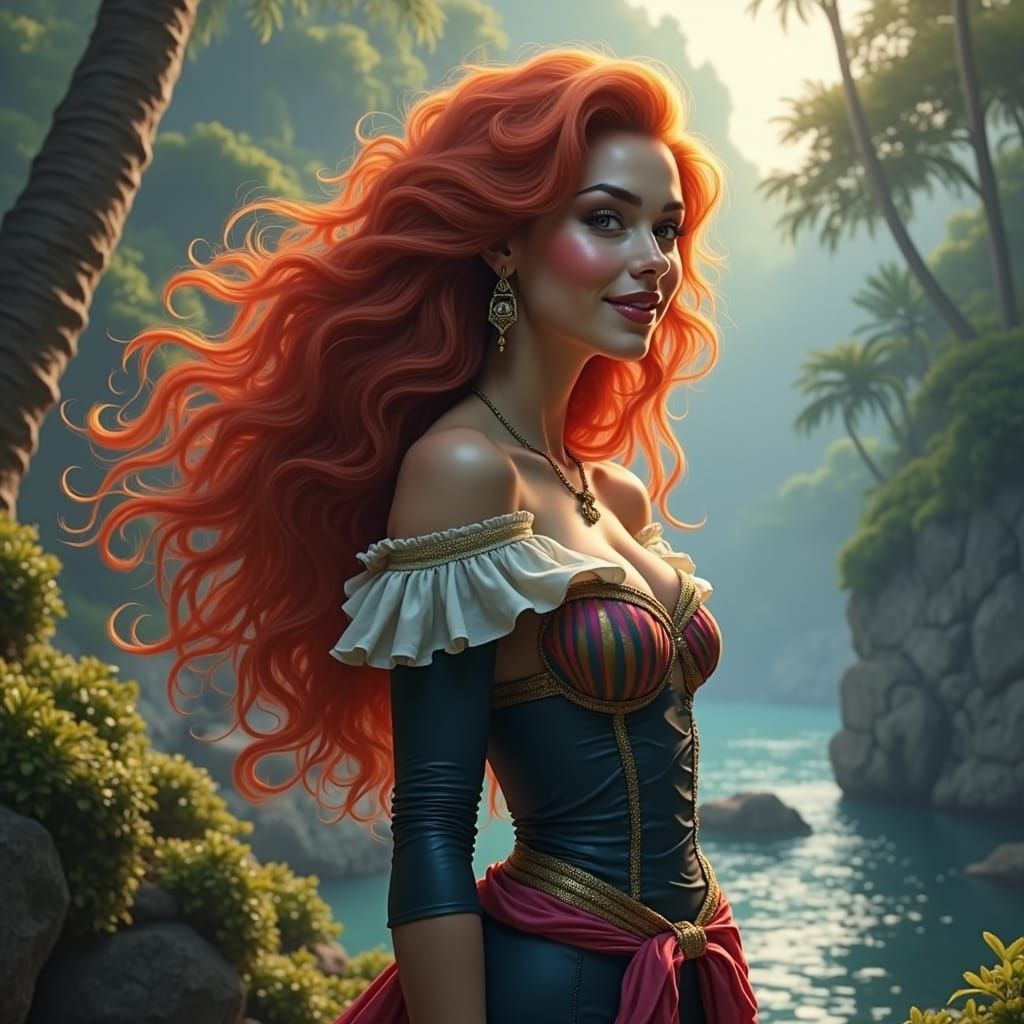 Voluptuous Woman with Red Hair in Bikini