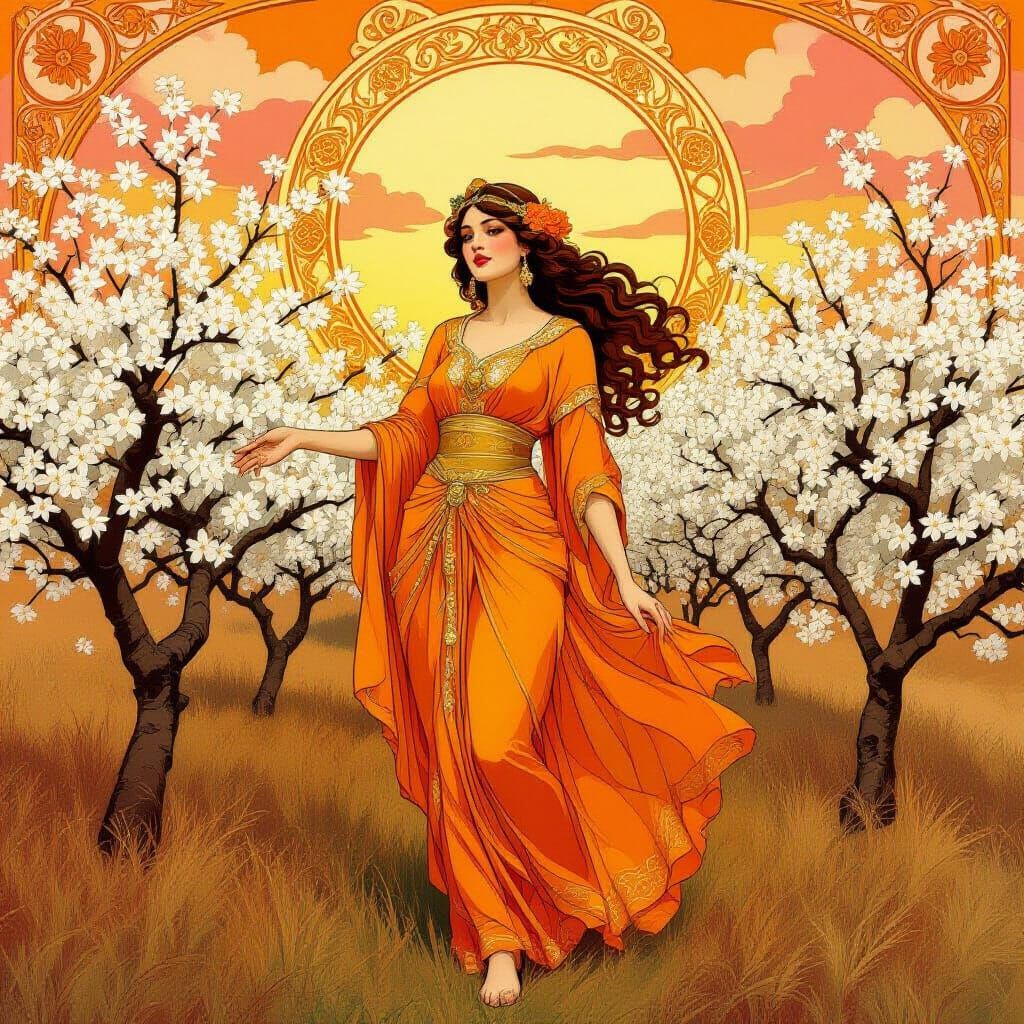 Goddess of Orange Groves in Art Nouveau Style