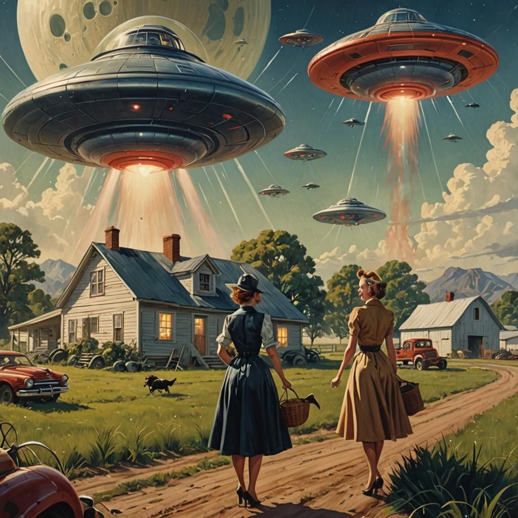 UFO Attack on Farm in Cinematic Art Style