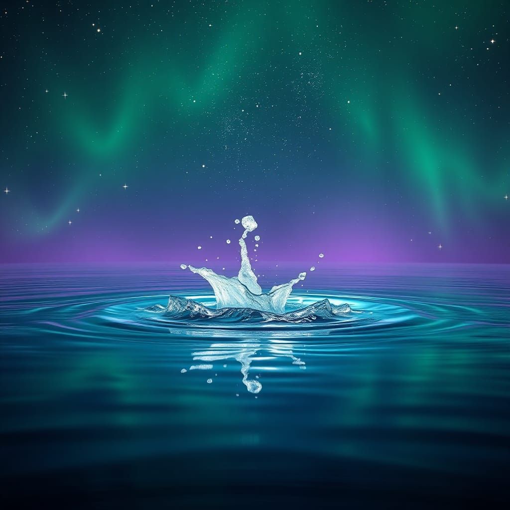 Serene Water Scene Under Starry Sky in Fantasy Style