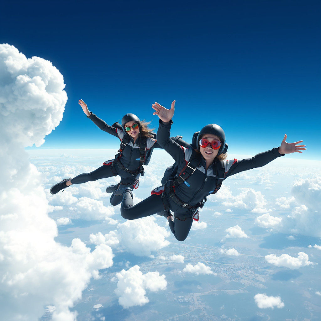 Dynamic Skydivers in Anime-Inspired 3D Art