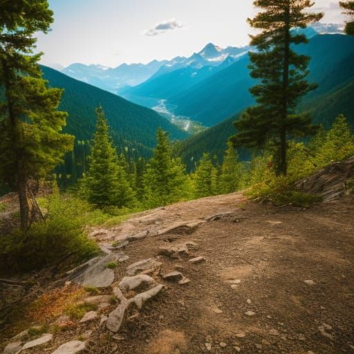 Picturesque Mountain Hiking Trail in Natural Light