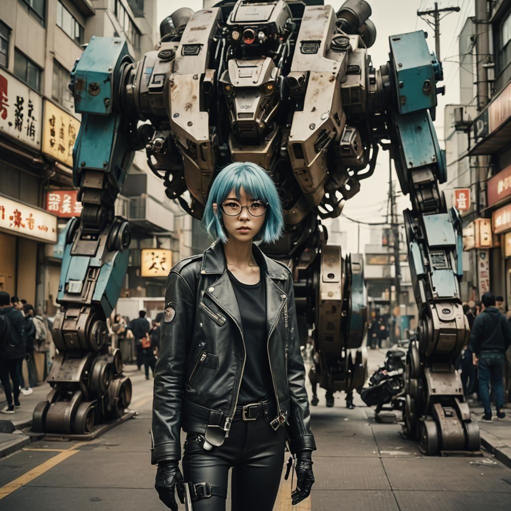 Cyberpunk Girl Piloting Mech in Cinematic Style