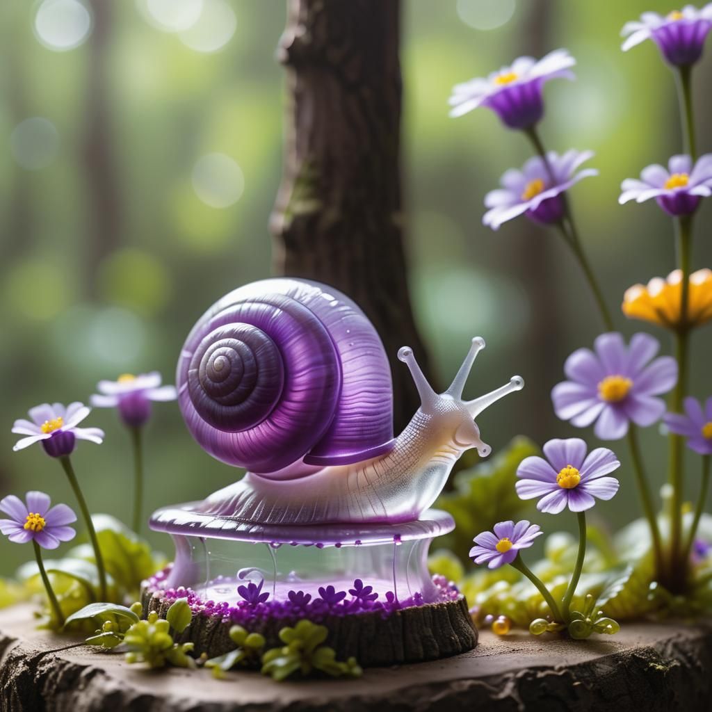 Purple Jello Snail in Flower Diorama