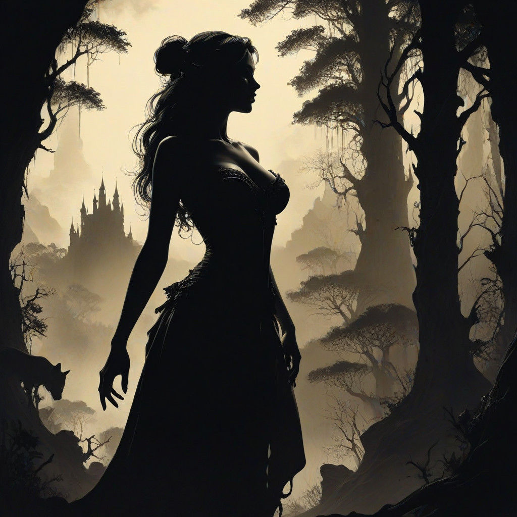 Vampire Woman in Dark Forest Landscape