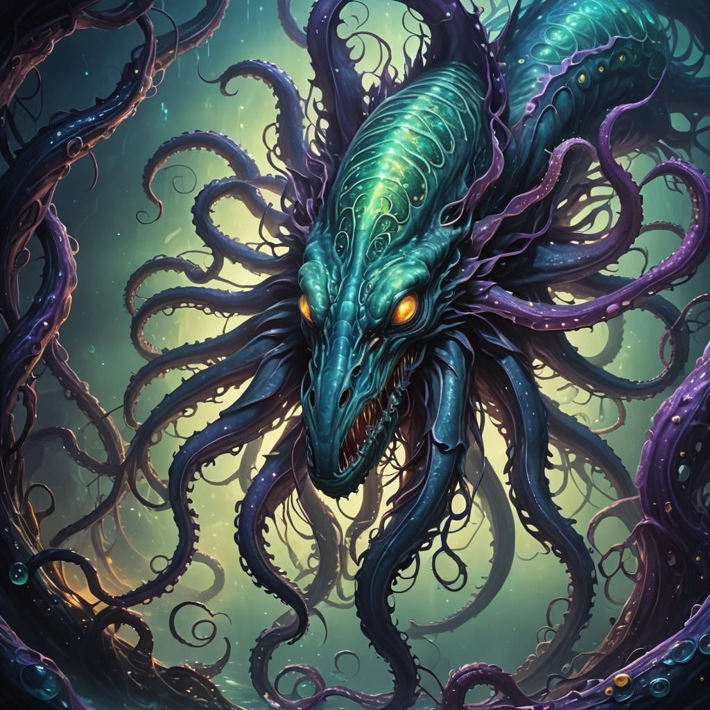 Bioluminescent Parasite Leviathan in Fantasy Abyss