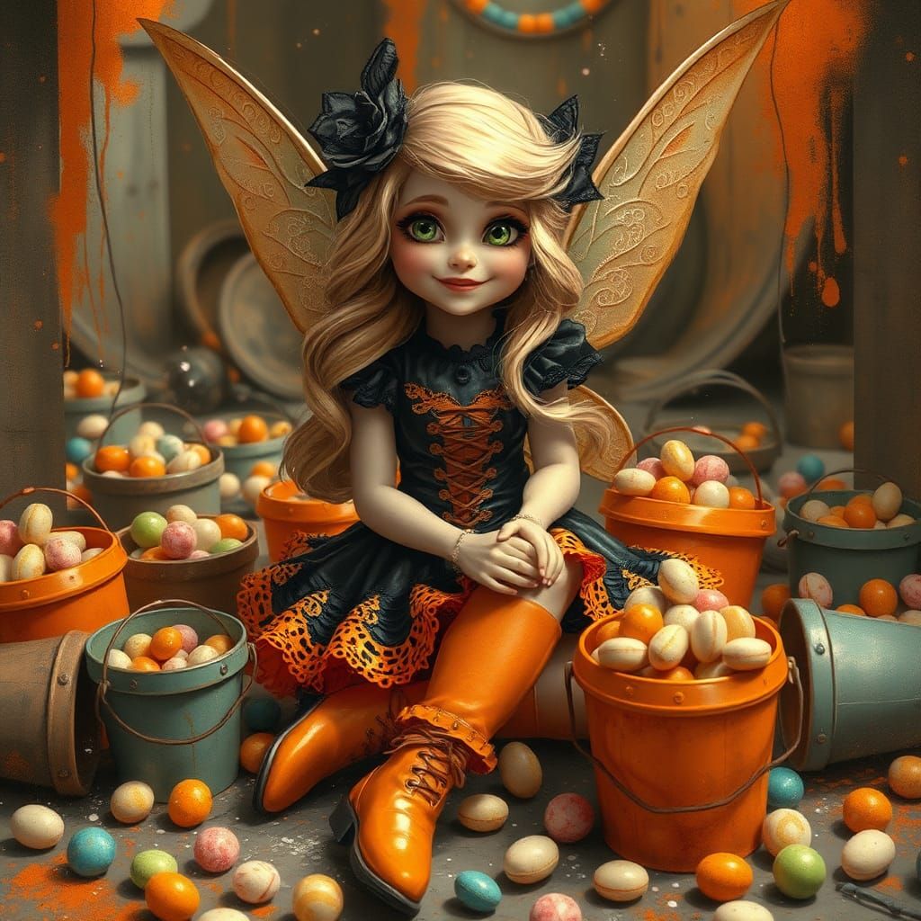 Gothic Tinkerbell with Candy Buckets in Fantasy Concept Art