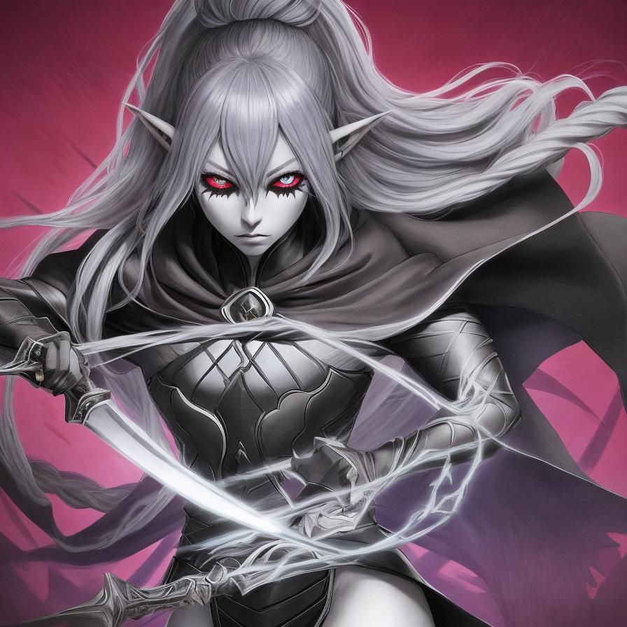 Drow Elf Rogue Portrait in Anime Style