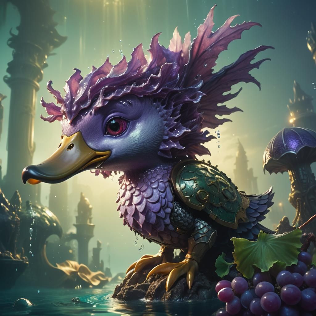 Armored Grape Duck Battles Cthulhu in Atlantis