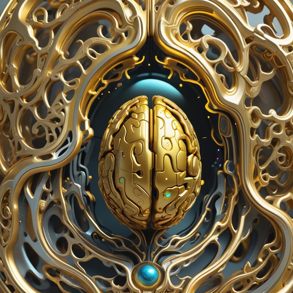 Golden Brain and Heart Hybrid in Futuristic Aesthetic