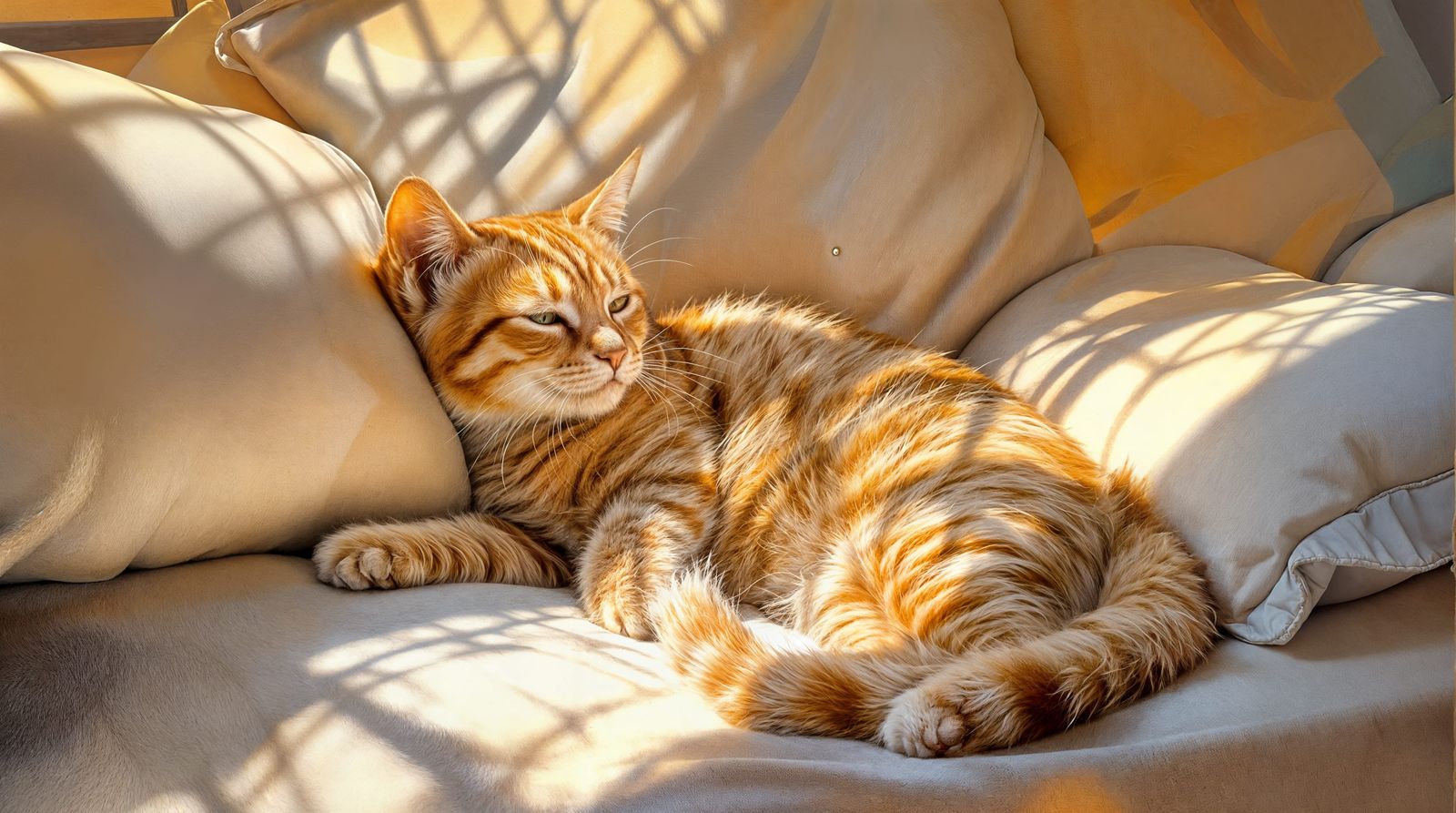Cozy Tabby Cat Napping in Sunbeam