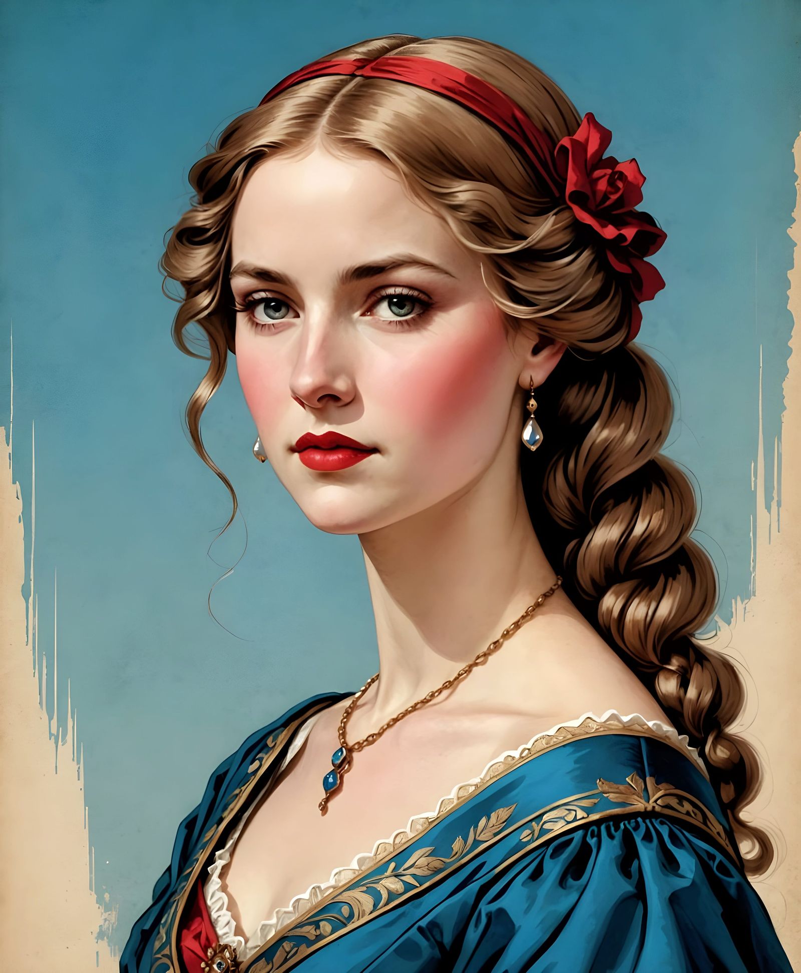 Victorian Beauty and Grotesque Portrait, Detailed Matte Pain...