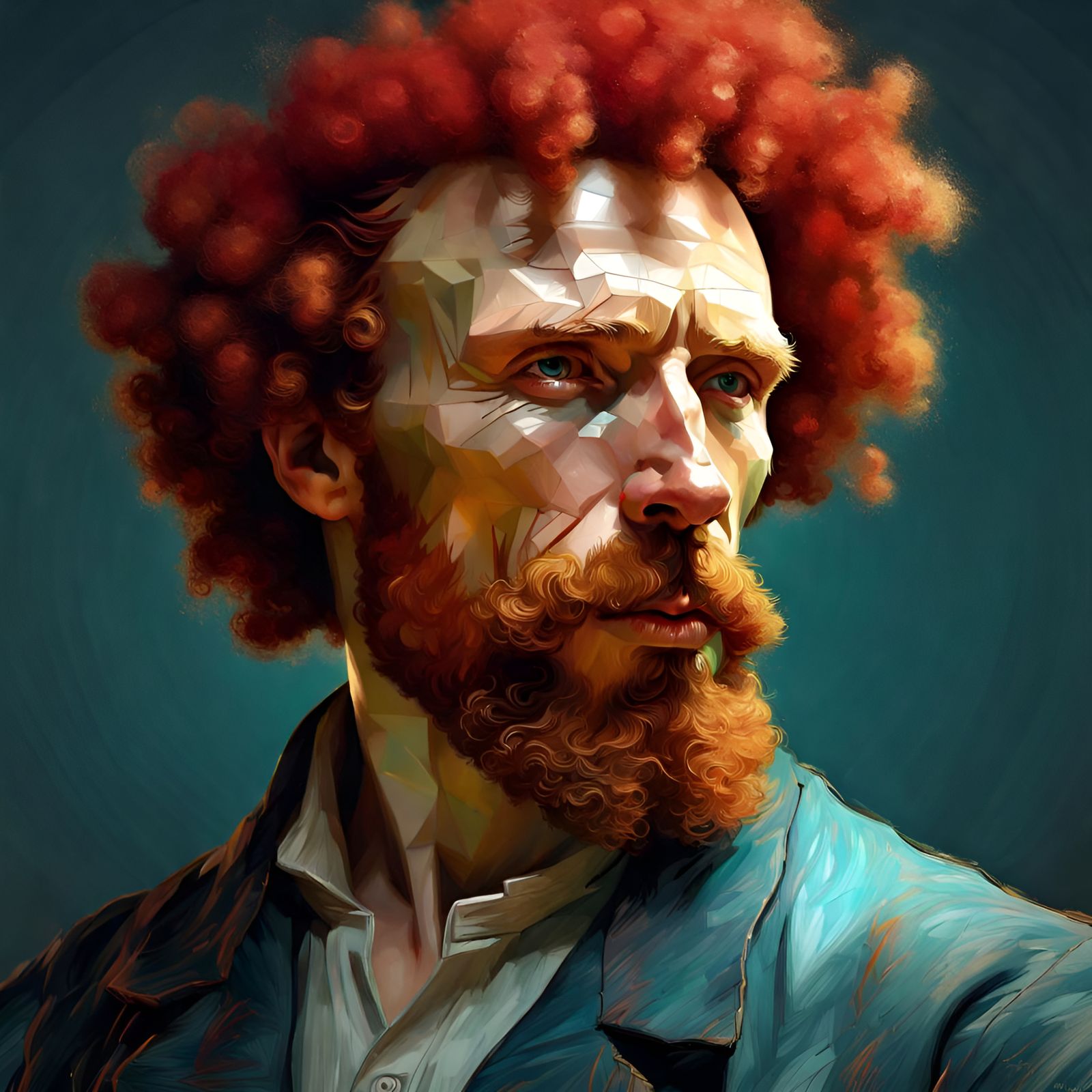 Van Gogh Portrait with Red Afro, 3D Digital Art