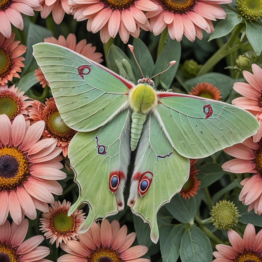 Luna Moth on Gerber Daisy: Macro Photography