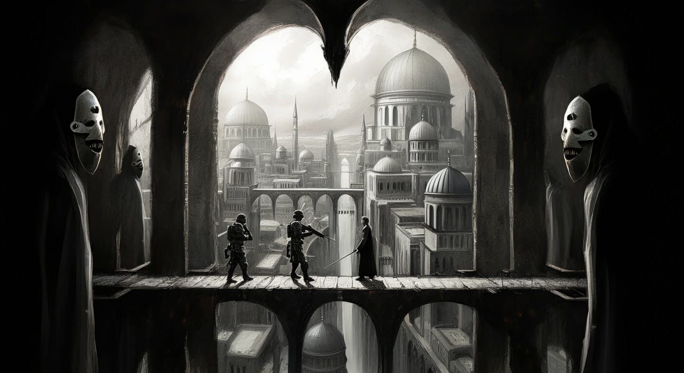 Abstract Ink Landscape of Carcosa Aqueduct