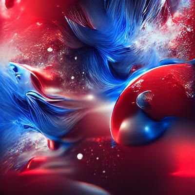 Spectacular Red and Blue Space Scene in 3D
