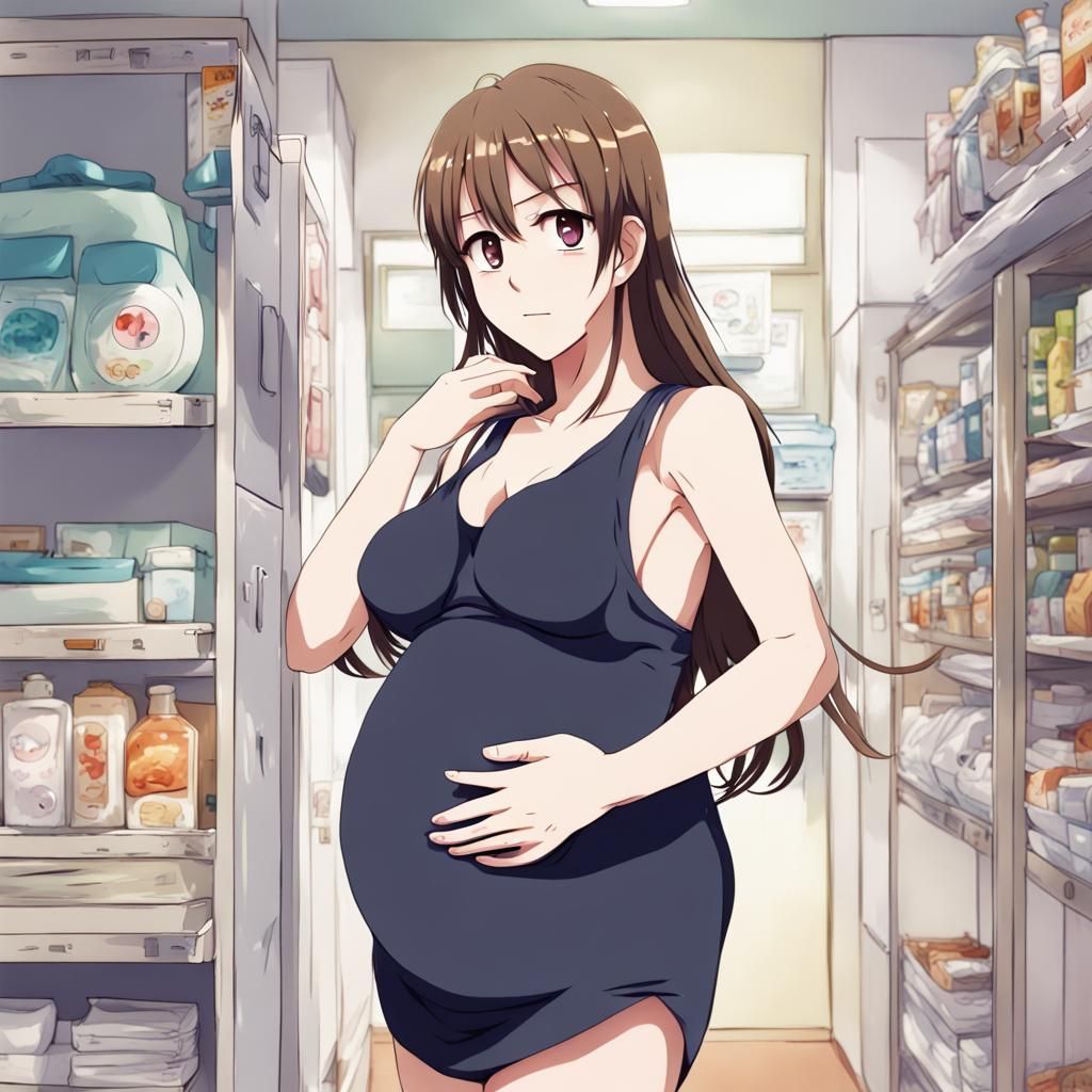 Pregnant Anime Girl in Manga Style