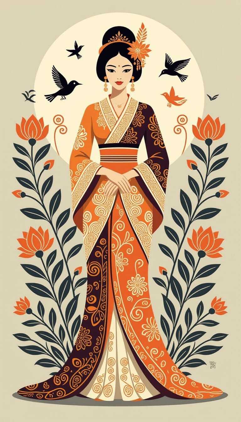 Sundanese Royal Woman: Minimalist Line Art