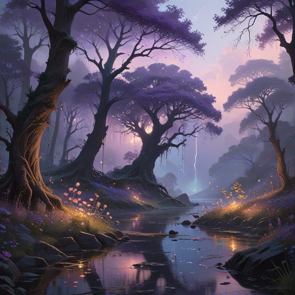 Whispering Mystical Forest in Dreamy Pastel Hues