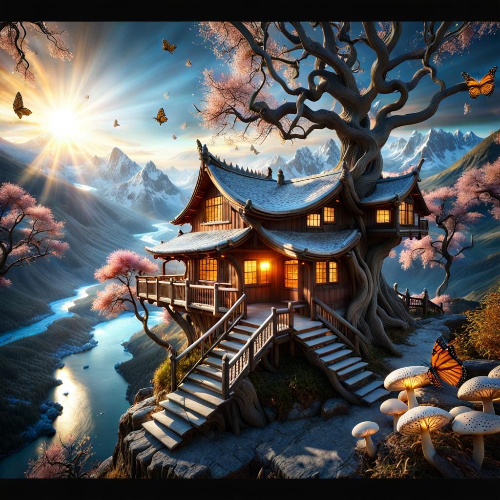 Epic World Tree in Autumn Colors, Photorealistic Render