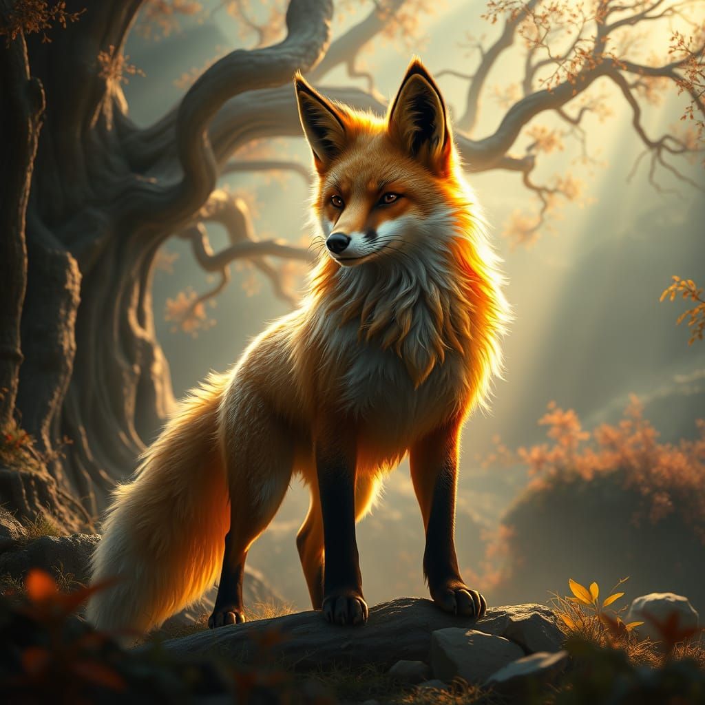 Majestic Fiery Fox in Dreamlike Landscape