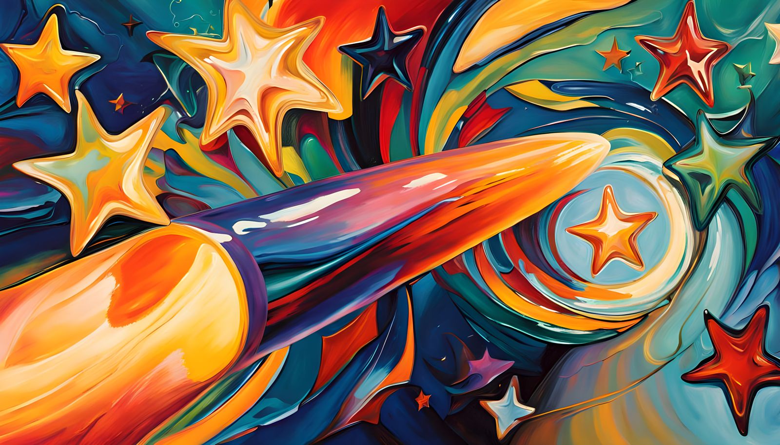 Surreal Avant-Garde Oil Painting of a Fiery Glowing Metal Cy...