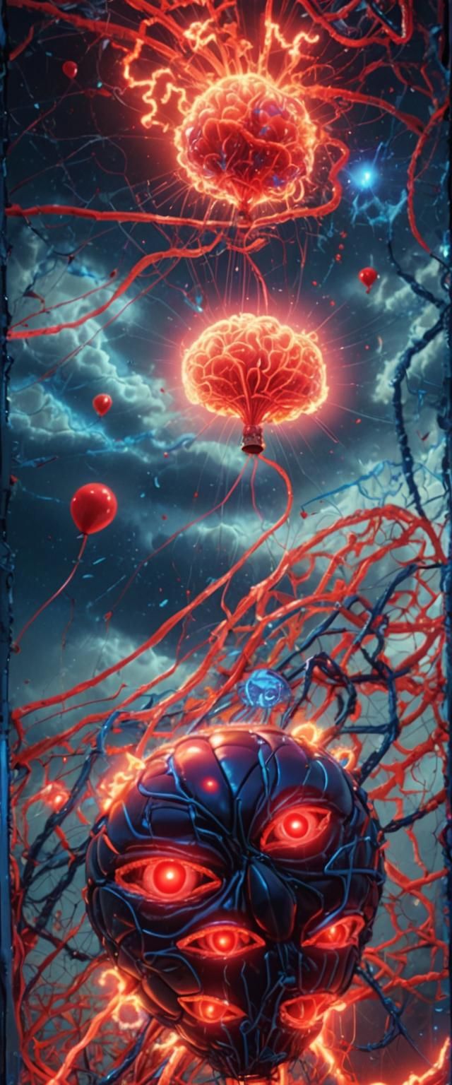 Cyber Futurism Balloon with Red Eyes and Neuron
