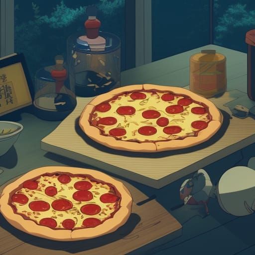 Pizza in Studio Ghibli Anime Style