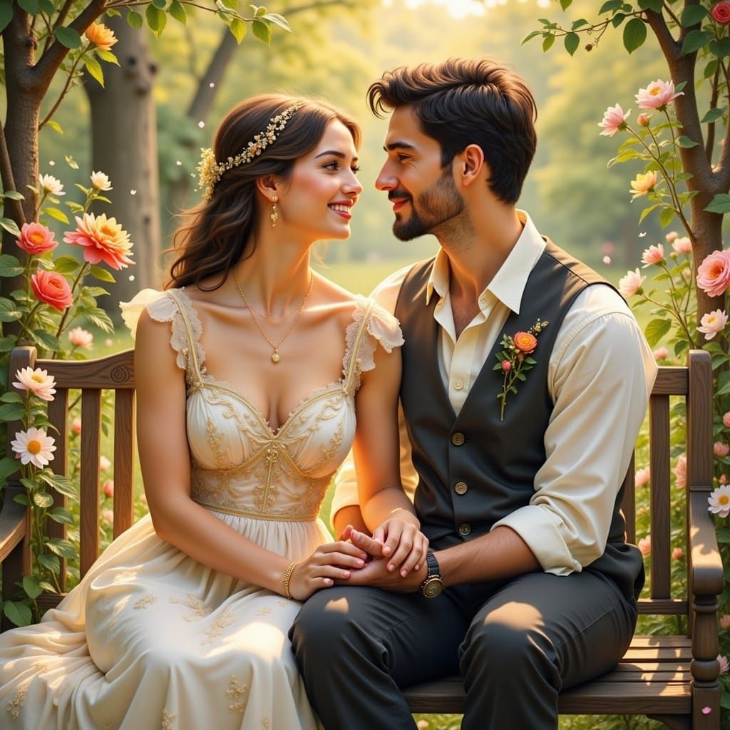 Romantic Garden Scene in Whimsical Style