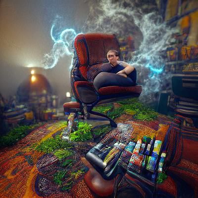 Vaping Portrait in Maximalist Matte Painting Style