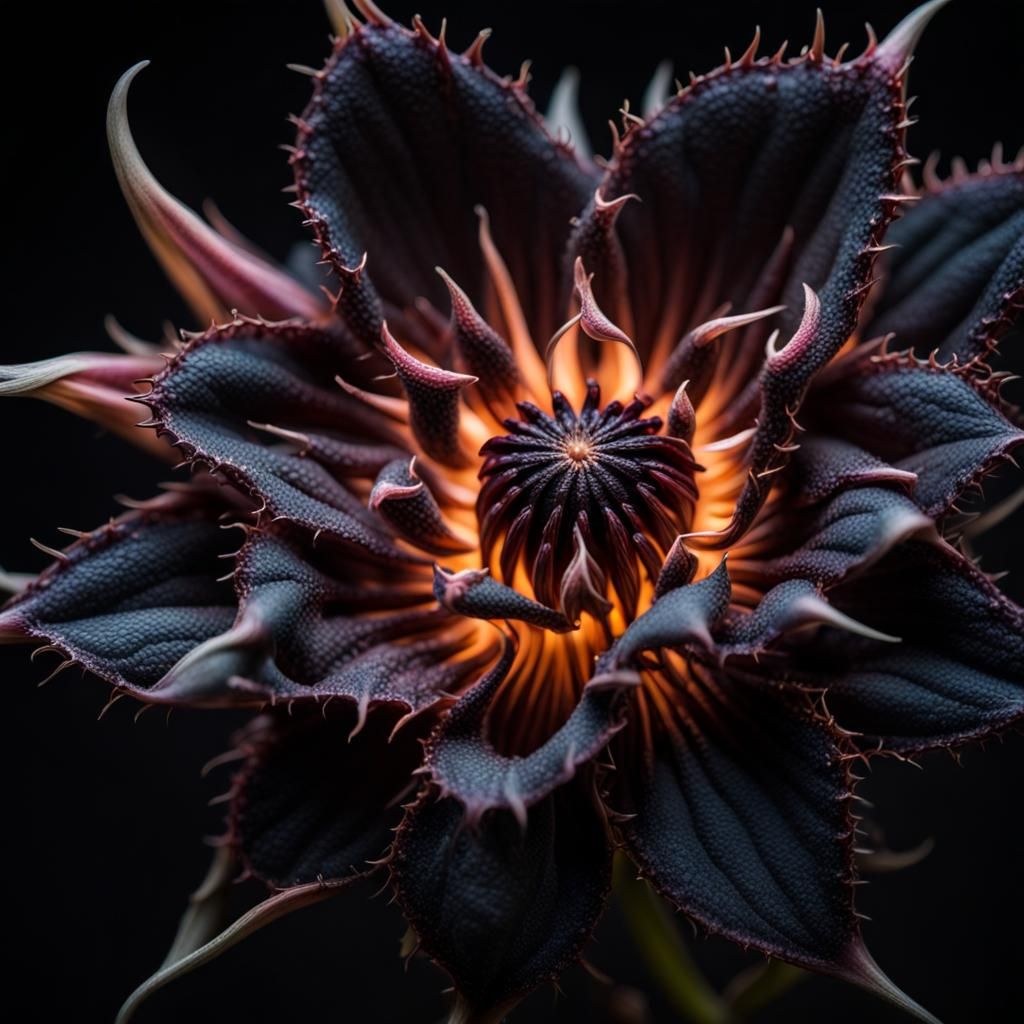 Thorny Flower Blooms in the Dark: Hyperrealistic Art
